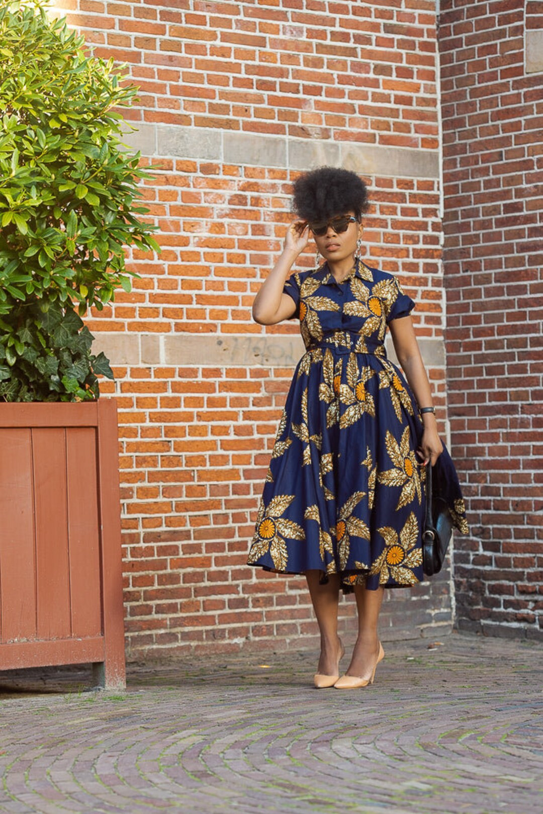 THANDIWE NAVY BLUE and Brown Midi Dress - Etsy | Etsy (US)