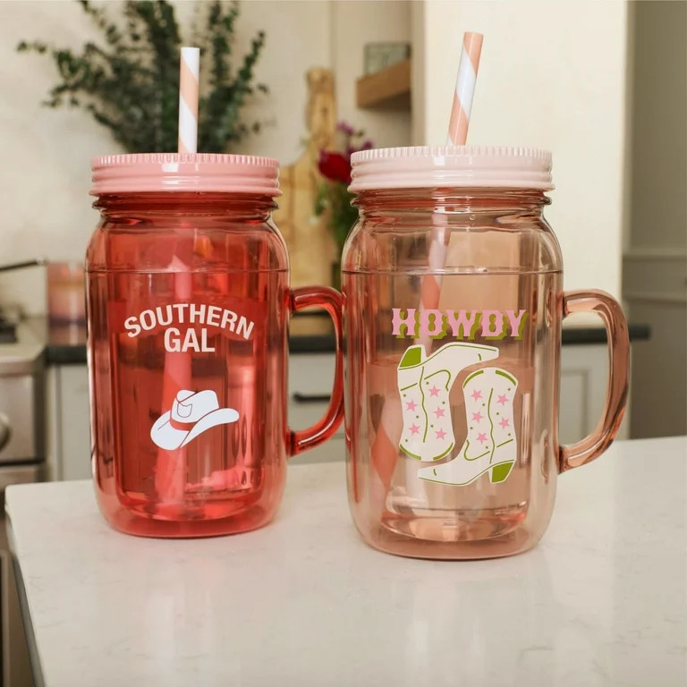 Just Feed Me by Jessie James Decker 4-Piece 32-Ounce Acrylic Mason Jar Set, Terracotta Rose and B... | Walmart (US)