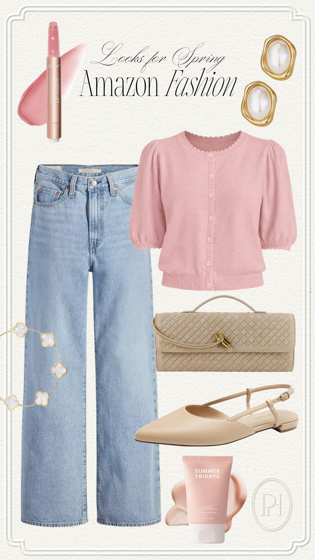 Loving these finds for spring looks on Amazon!

spring fashion, spring style, spring outift, wide leg jeans, wide leg denim, medium wash jeans, pink cardigan, short sleeve cardigan, spring sweater, pearl earrings, gold bracelet, lip plumper, lip color, lip gloss, mules, neutral flats, moisturizer, tan handbag, neutral purse 

 #LTKgrwm #LTKootd #LTKSeasonal