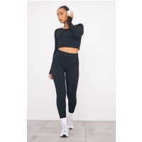 Black Structured Snatched Ribbed Leggings Pants | PrettyLittleThing US