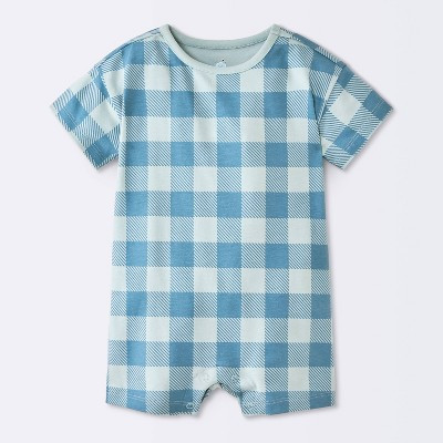 Baby Boys' Gingham Short Sleeve Romper - Cloud Island\u2122 Light Blue Newborn | Target