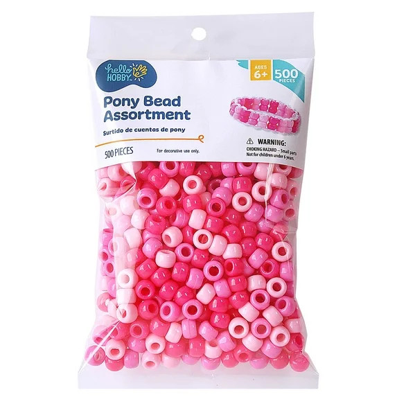 Hello Hobby Pony Bead Mix, Pink, 500 Pieces, Plastic Craft Beads for Jewelry Making and DIY Proje... | Walmart (US)