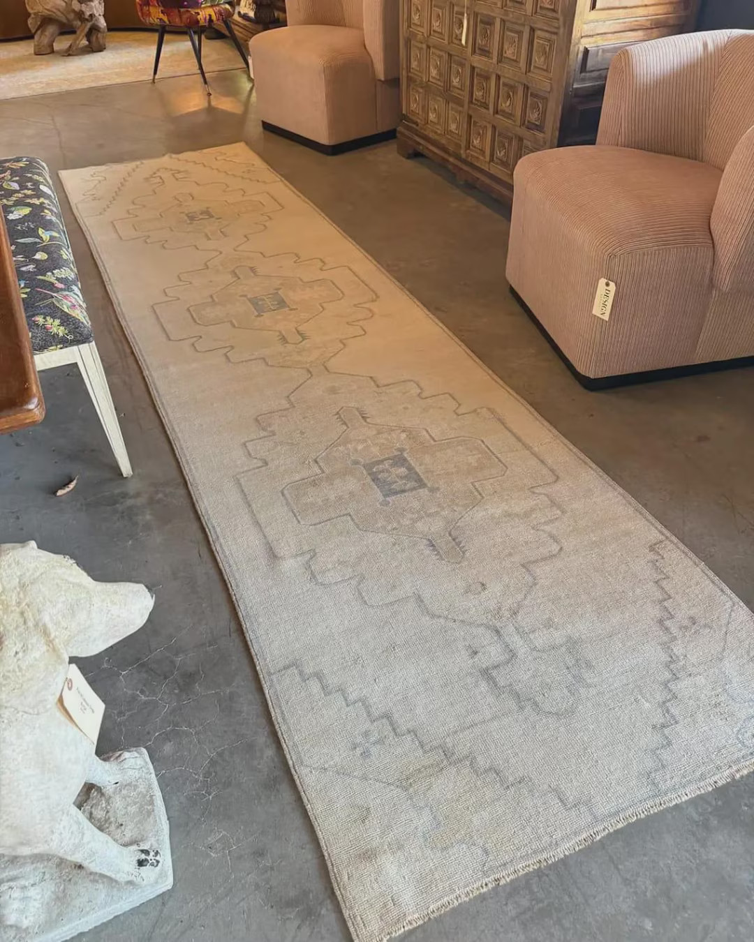 Beige Turkish Runner Rug – Neutral Geometric Hallway Runner, Boho Farmhouse Decor, Minimalist O... | Etsy (US)