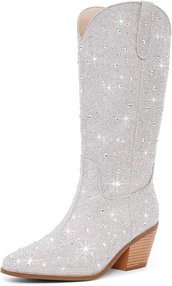 Women Cowboy Boots Cowgirl Rhinestone Mid Calf Western Boots Sparkly Glitter Boots Bling Pointed ... | Amazon (US)