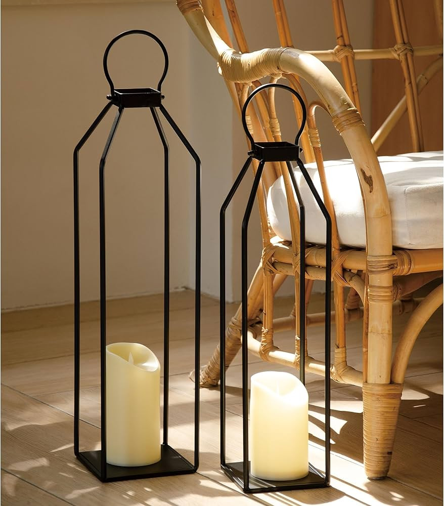 Perfnique Modern Farmhouse Lantern Decor, 19.7'' 22'' Set of 2 Black Metal Lanterns, 2 LED 6hr Ti... | Amazon (US)