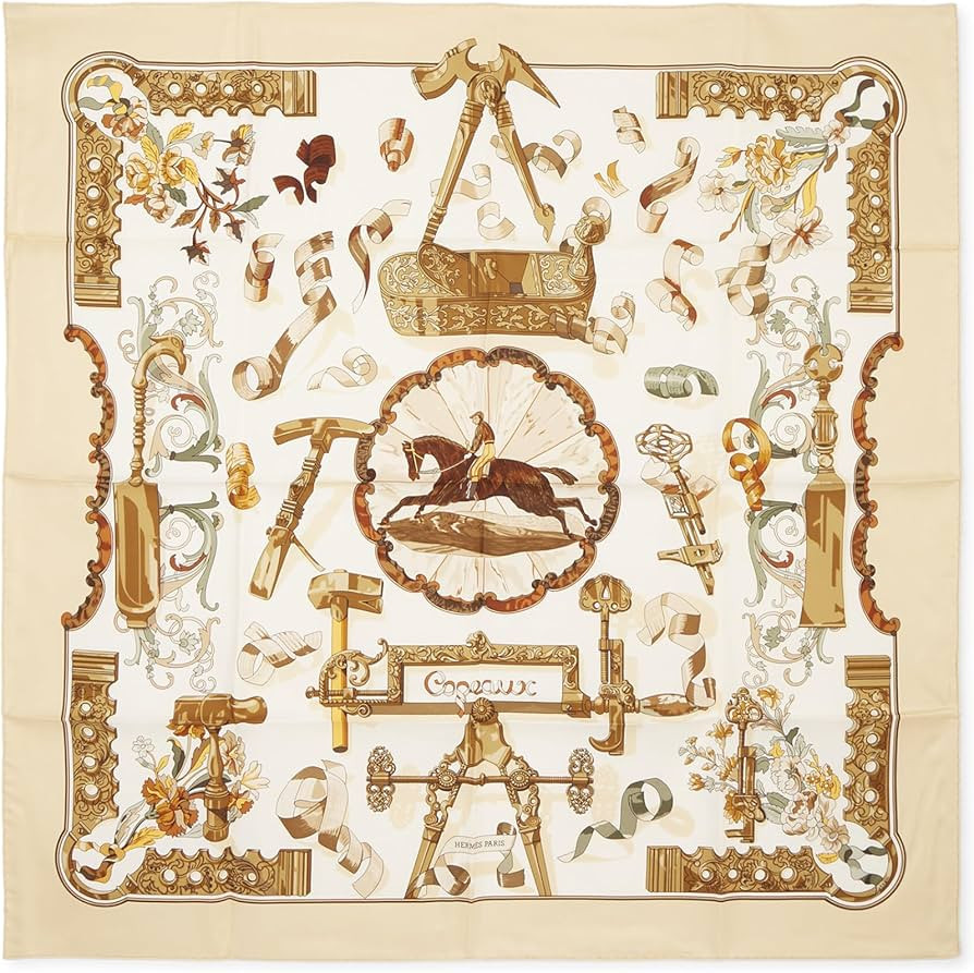 Pre-Loved Brown & Multicolor 'Copeaux' Silk Scarf 90, Beige | Amazon (US)