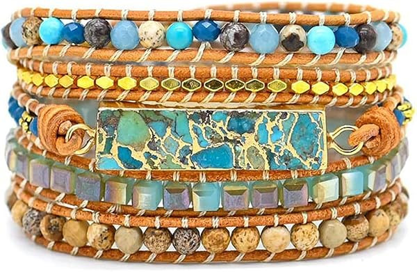 Women Wrap Bracelets Boho Natural Stone Jasper Turquoises Strand Bracelet Jewelry Collection | Amazon (US)