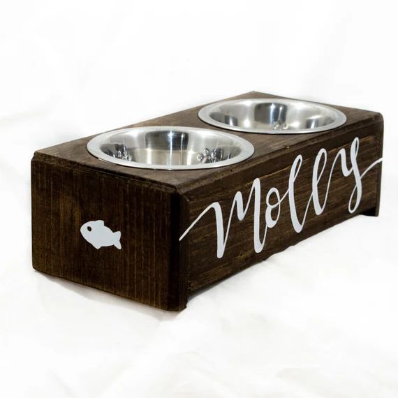 Personalized Cat Feeder, Wooden Cat Feeding Station Elevated INCLUDES Stainless Steel Bowls, Wood... | Etsy (US)