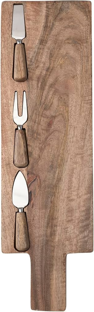 Creative Co-Op Mango Wood Serving Board with Cheese Utensils, Natural | Amazon (US)