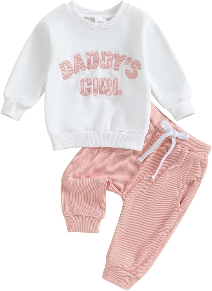 Toddler Baby Girl Clothes Daddys Girl Long Sleeve Pullover Sweatshirt Stretch Jogger Pants Infant... | Amazon (US)
