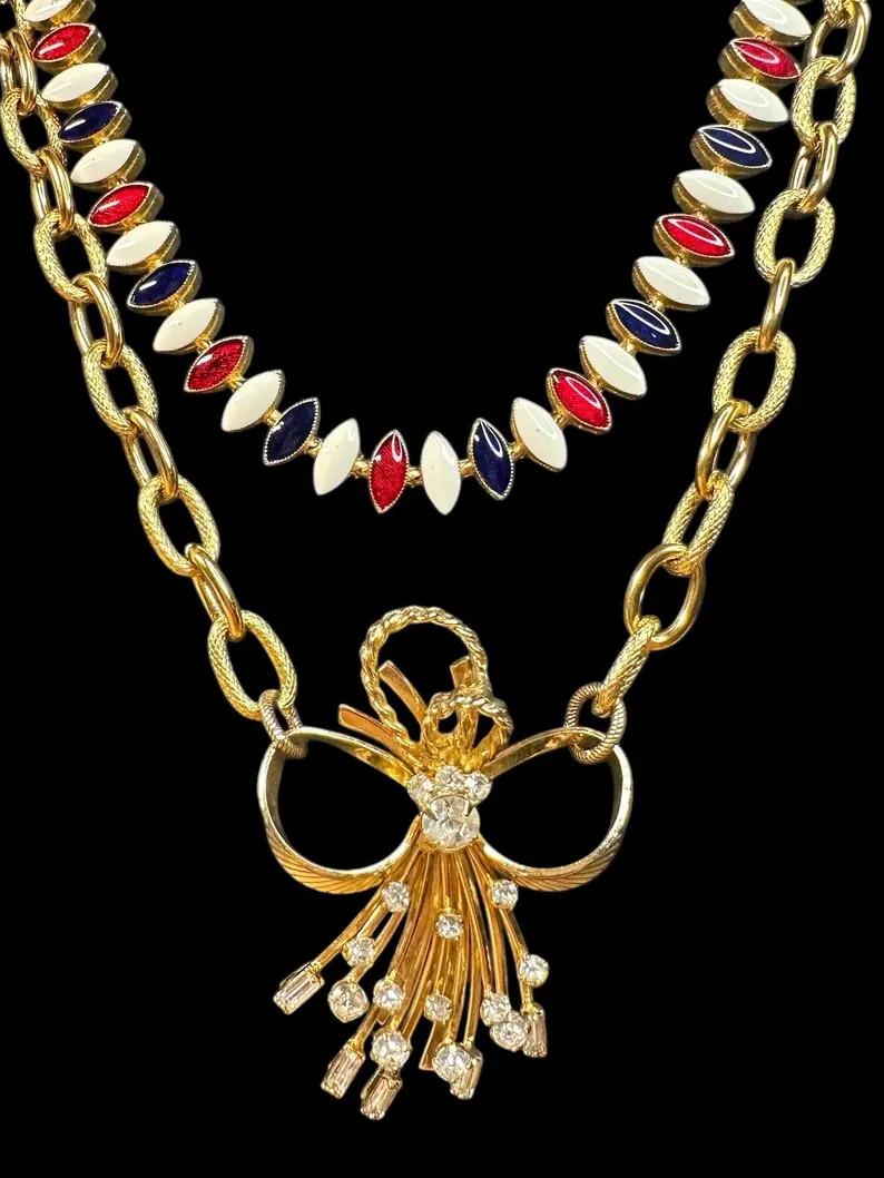 The American | Vintage Patriotic Layered Necklace Set | Gold Eagle Statement Pendant | Red White ... | Etsy (Global)