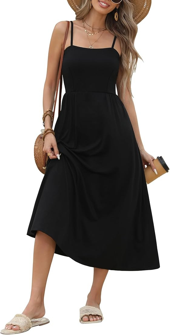 Zeagoo Women's Summer Casual Boho Sundress Spaghetti Strap Square Neck Flowy Midi Dresses A Line ... | Amazon (US)
