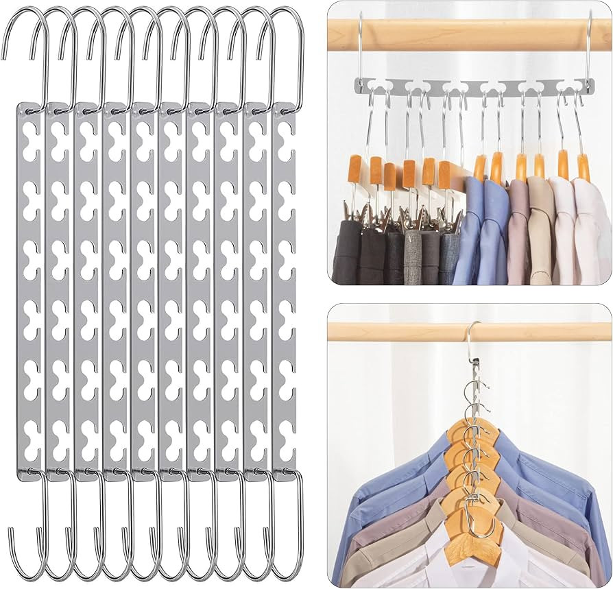 DECOZY Metal Space Saving Hangers 6 Pack, Sturdy Space Saver Hangers Closet Organizers and Storag... | Amazon (US)