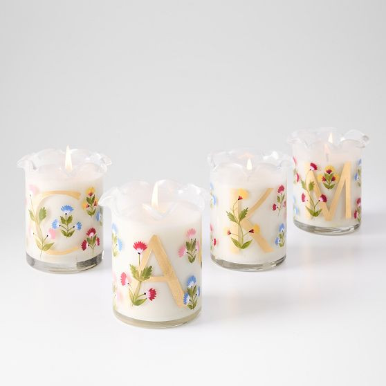 Initial Hand Painted Ruffle Candle | Mark and Graham