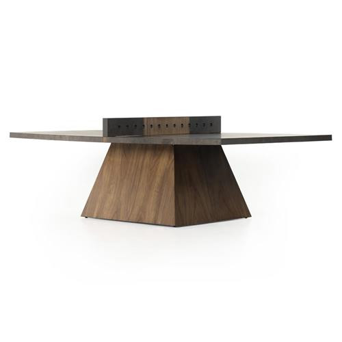Goran Rustic Lodge Natural Brown Wood Pedestal Rectangular Ping Pong Game Table | Kathy Kuo Home