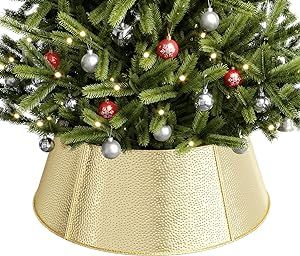 ELYKEN Metal Christmas Tree Collar, 30'' Rustic Tree Collar Adjustable, Gold Metal Tree Skirt Col... | Amazon (US)