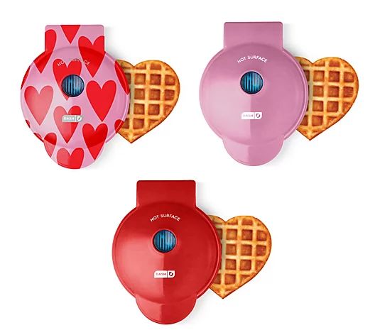 Dash Set of 3 Mini Heart Shaped Waffle Makers w/ Gift Boxes | QVC