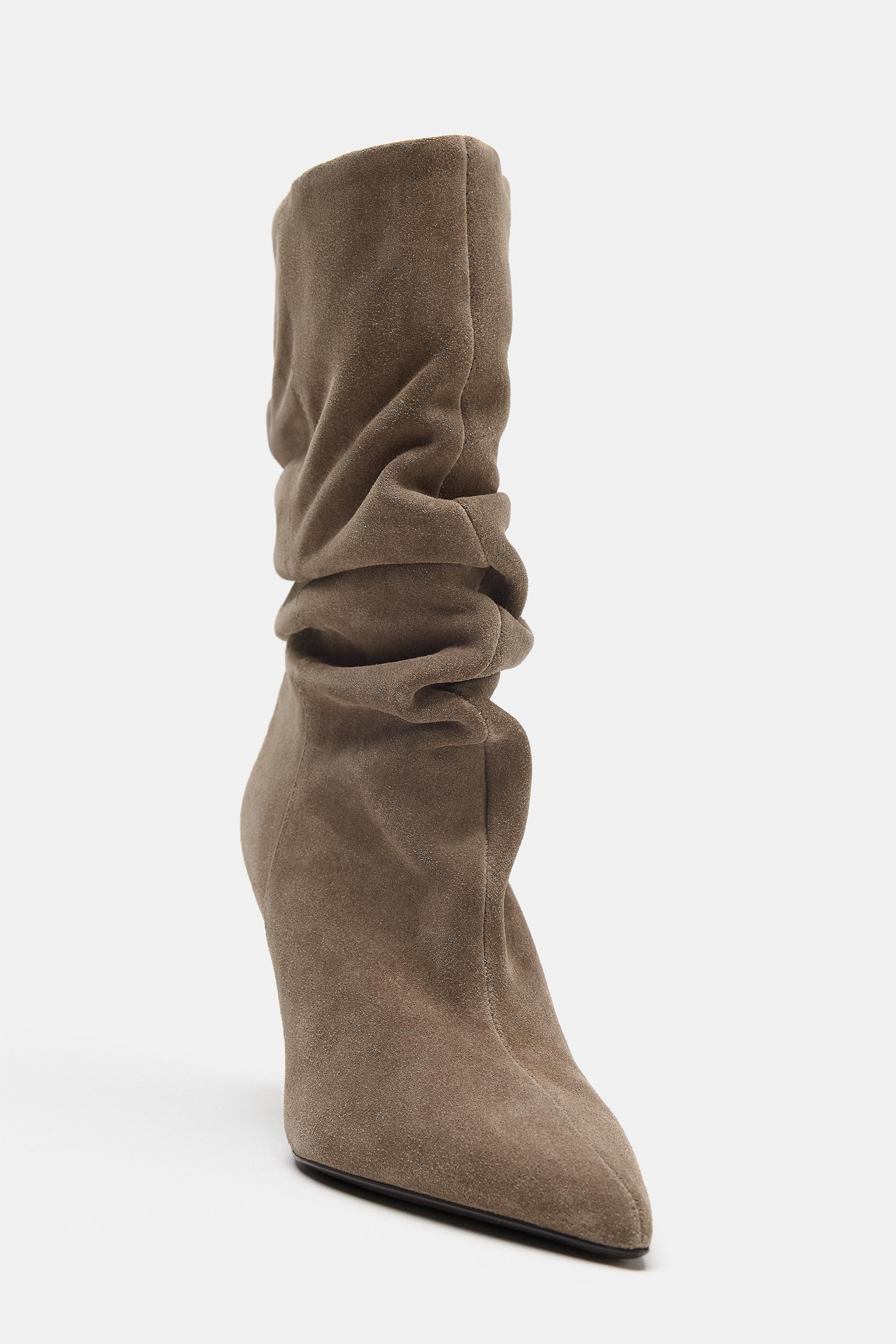 SUEDE GATHERED HIGH-HEEL BOOTS | Zara US