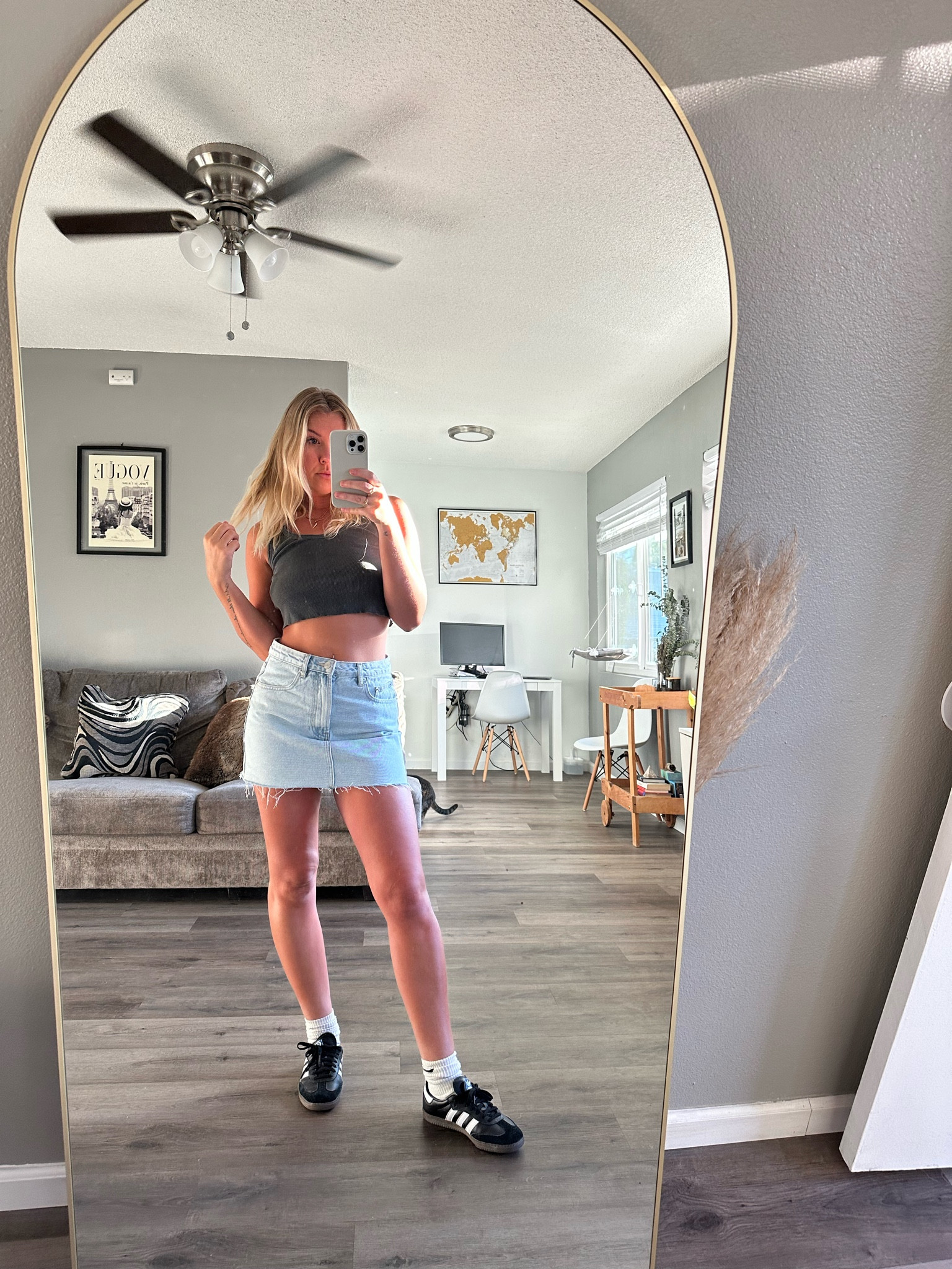 Basics 
Tank top 
Denim mini skirt 
Adidas sambas 


#LTKstyletip #LTKshoecrush #LTKGiftGuide