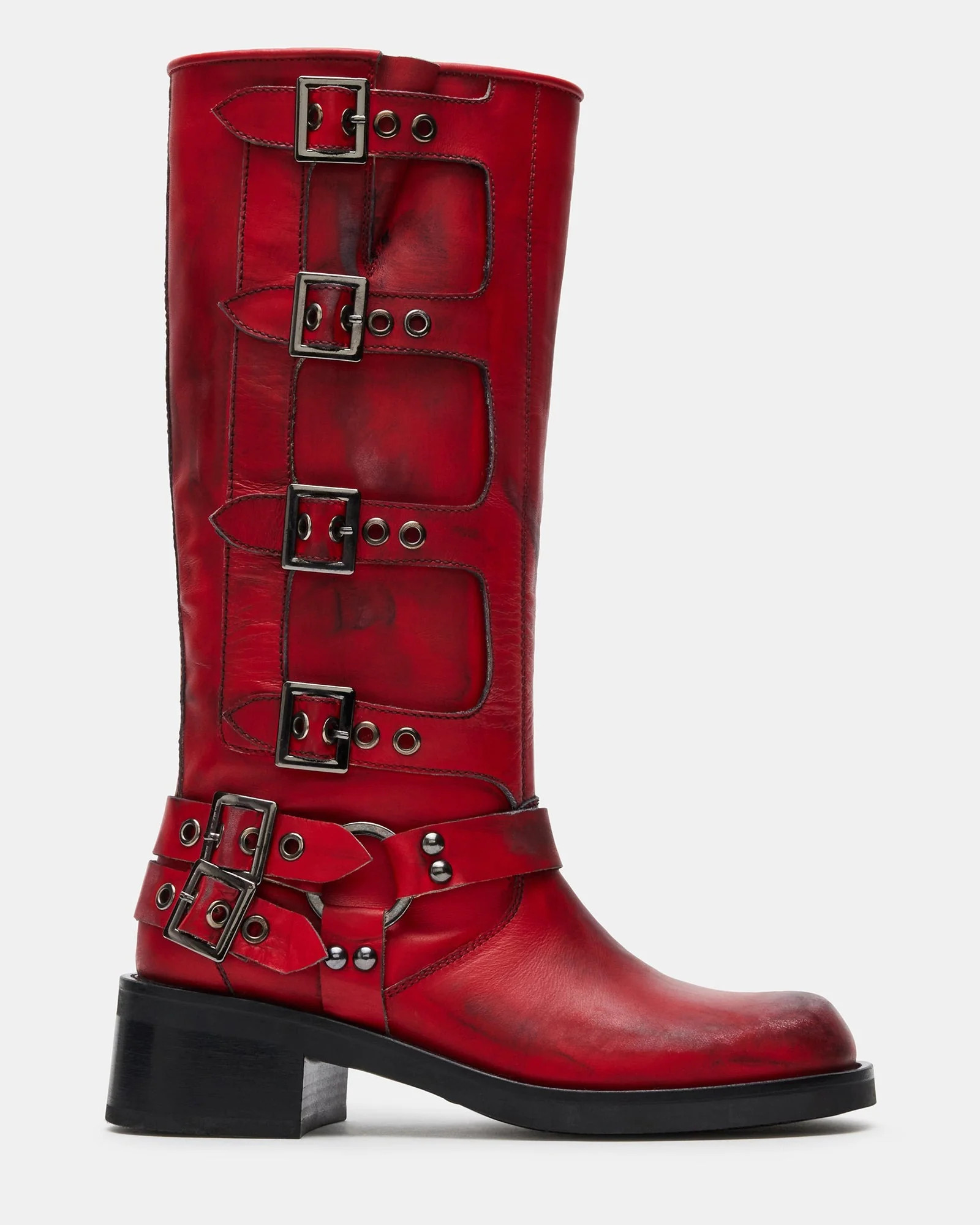 ROCKY Red Leather Knee-High Moto Boots | Women's Boots | Steve Madden (US)