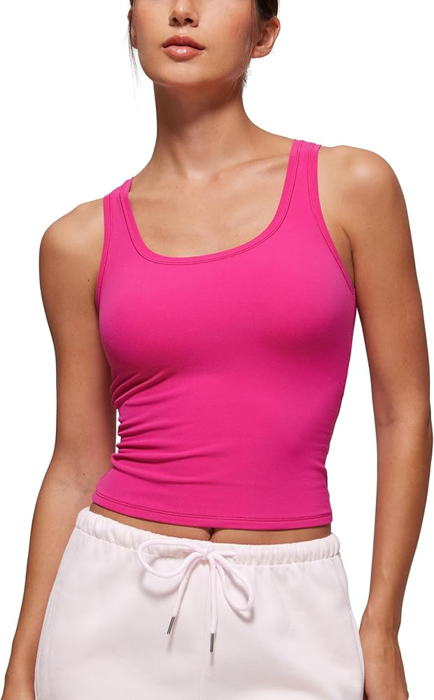 CRZ YOGA Softembrace Casual Tops for Women Soft Double Lined Scoop Neck Crop Sleeveless Shirts Ba... | Amazon (US)