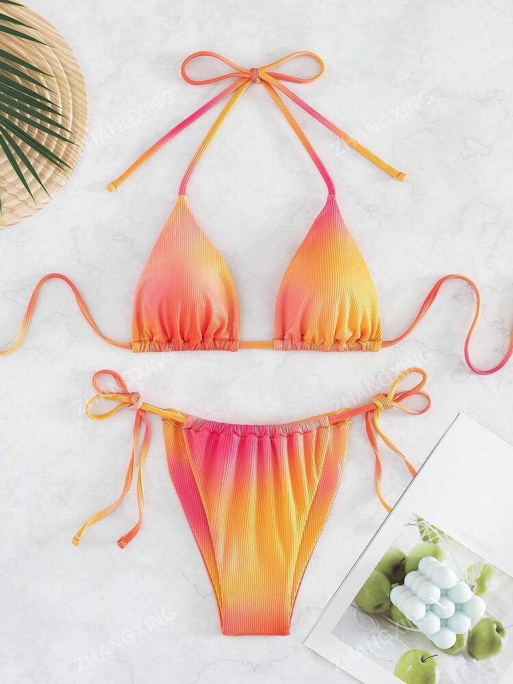 Women New Arrival Sexy Gradient Halter Triangle Bikini Set, Swimming Suit, Summer Beach Bathing Suit | SHEIN