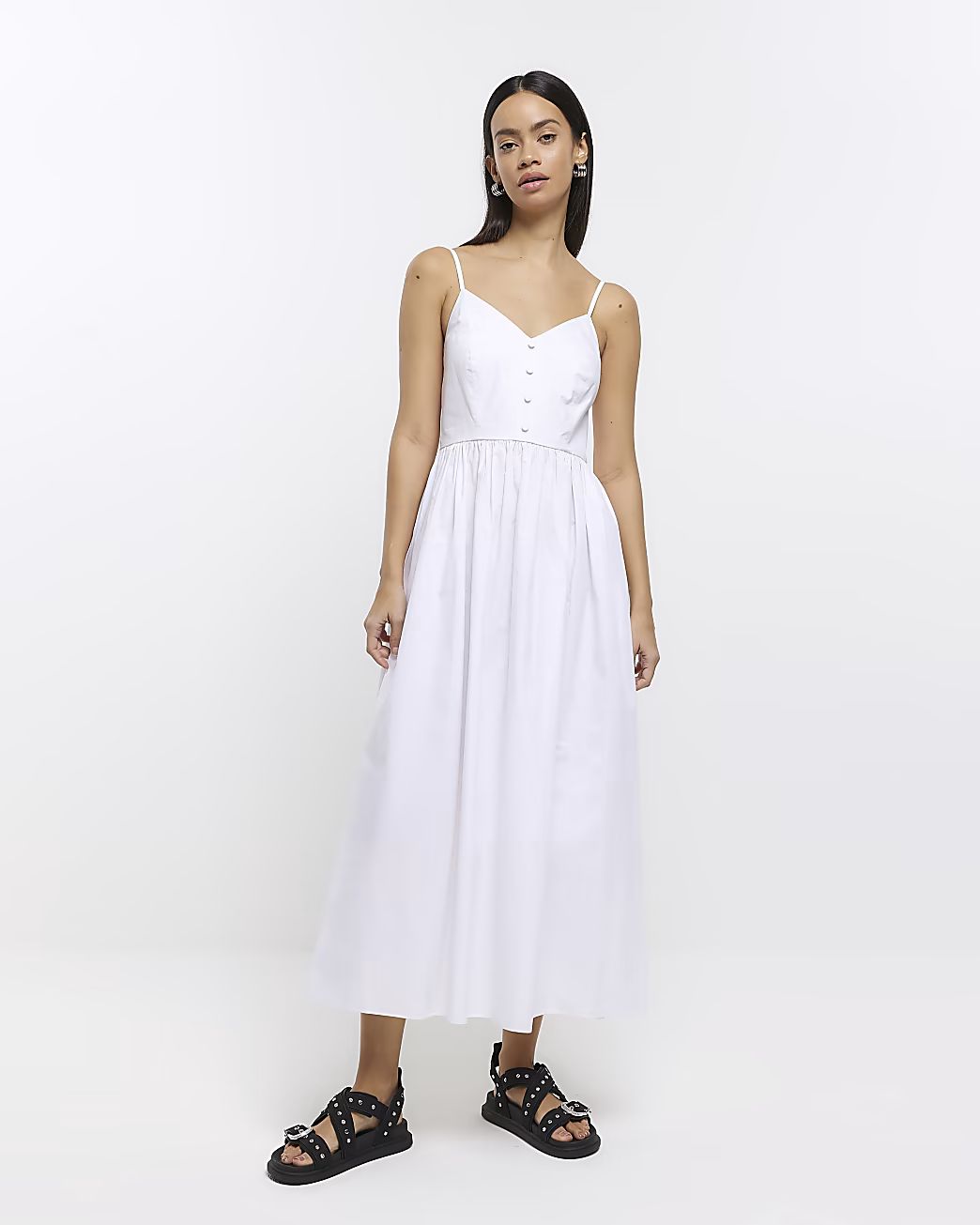 White skater midi dress | River Island (UK & IE)