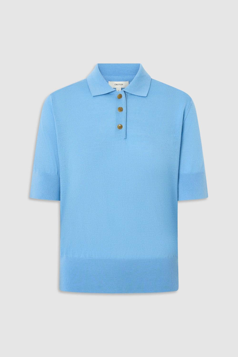 Knit Polo Top Porcelain Blue | Oroton