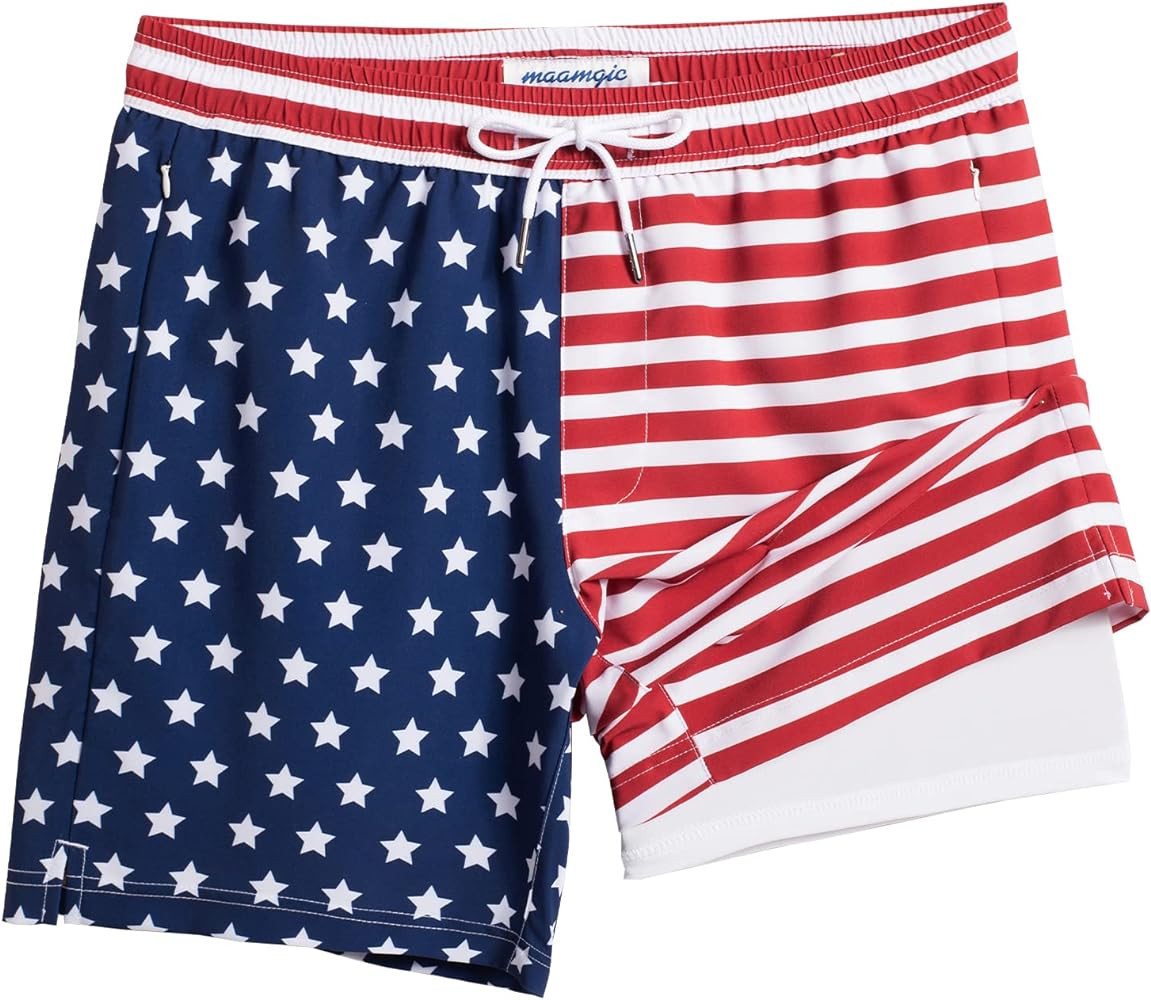 maamgic 2 in 1 Mens Swim Trunks 7 Inch Swim Shorts Swim Suits Board Shorts | Amazon (US)