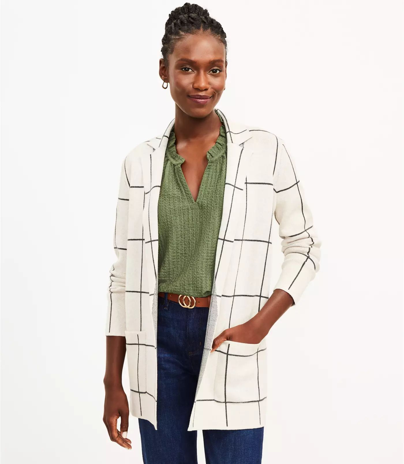 Windowpane Relaxed Sweater Blazer | LOFT