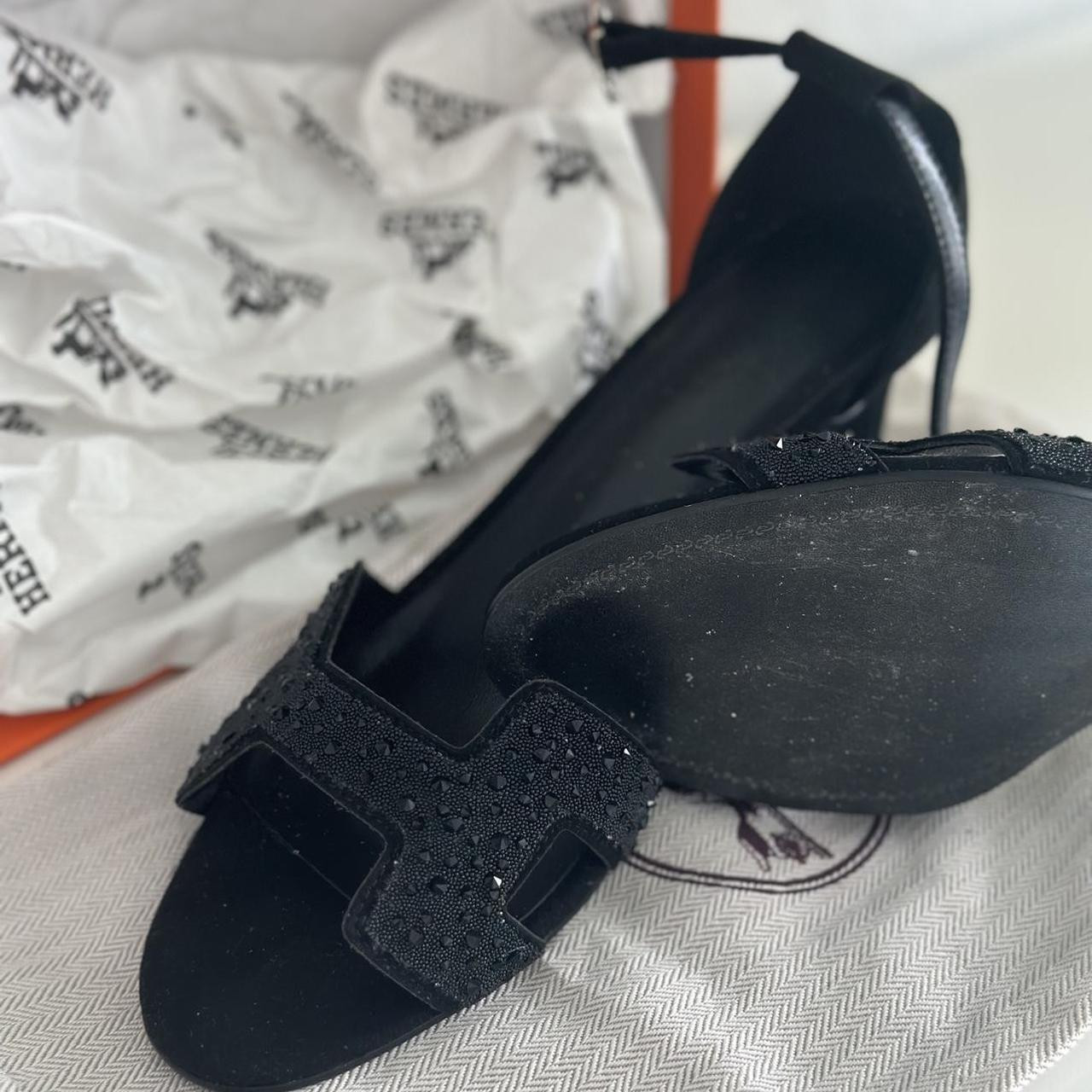 Hermes Women's Sandals - Black - US 6.5 | Depop US