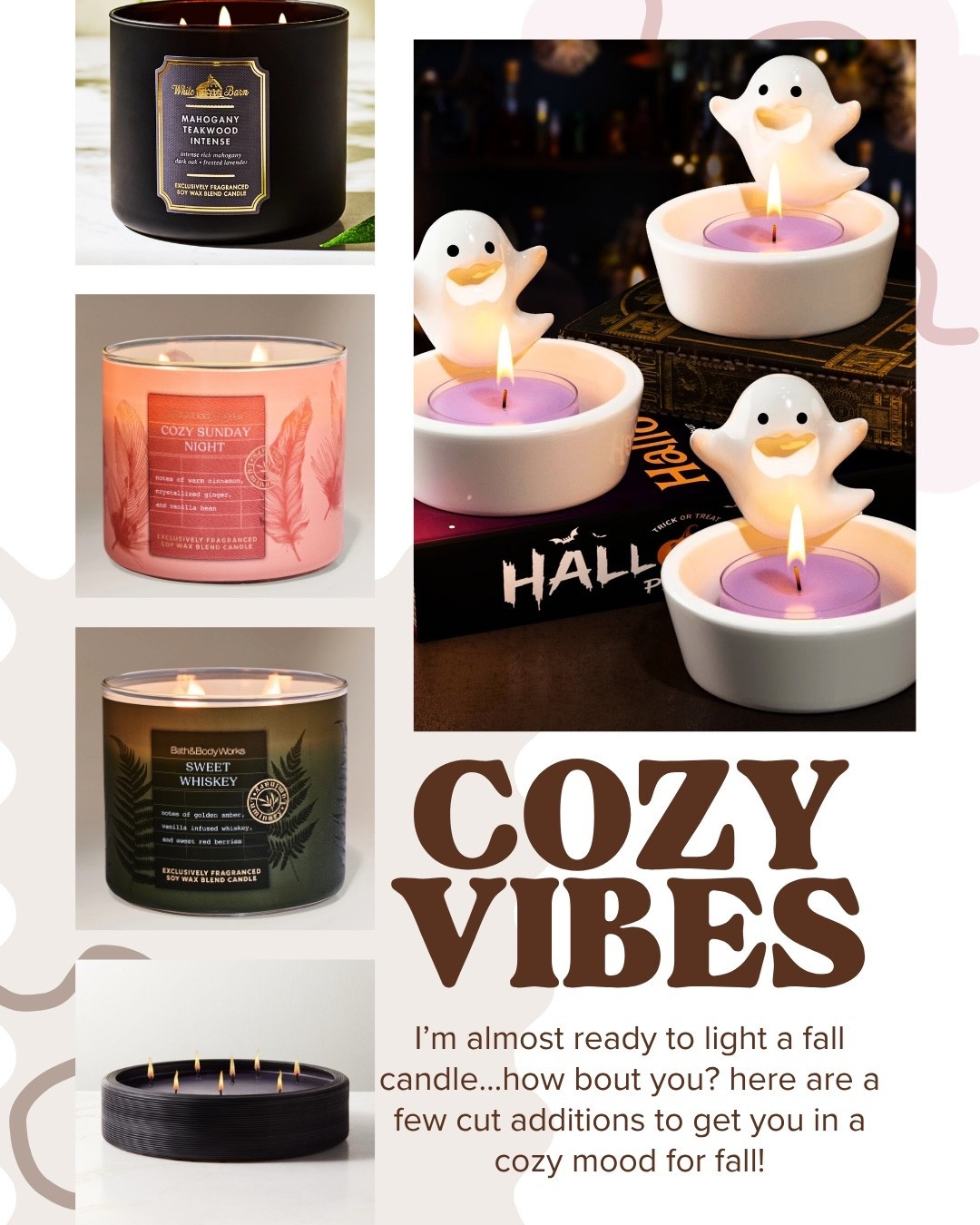 I’m almost ready to light a fall candle…how bout you? here are a few cut additions to get you in a cozy mood for fall!

Fall candles | Halloween | fall fragrances | home fragrances 



#LTKSeasonal #LTKHome #LTKFindsUnder50