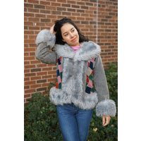 Window Pane - 1970S Grey, Multicolor Patchwork, Vegan, Faux Fur, Penny Lane Coat, Shearling Afghan Shearling, Almost Famous | Etsy (US)