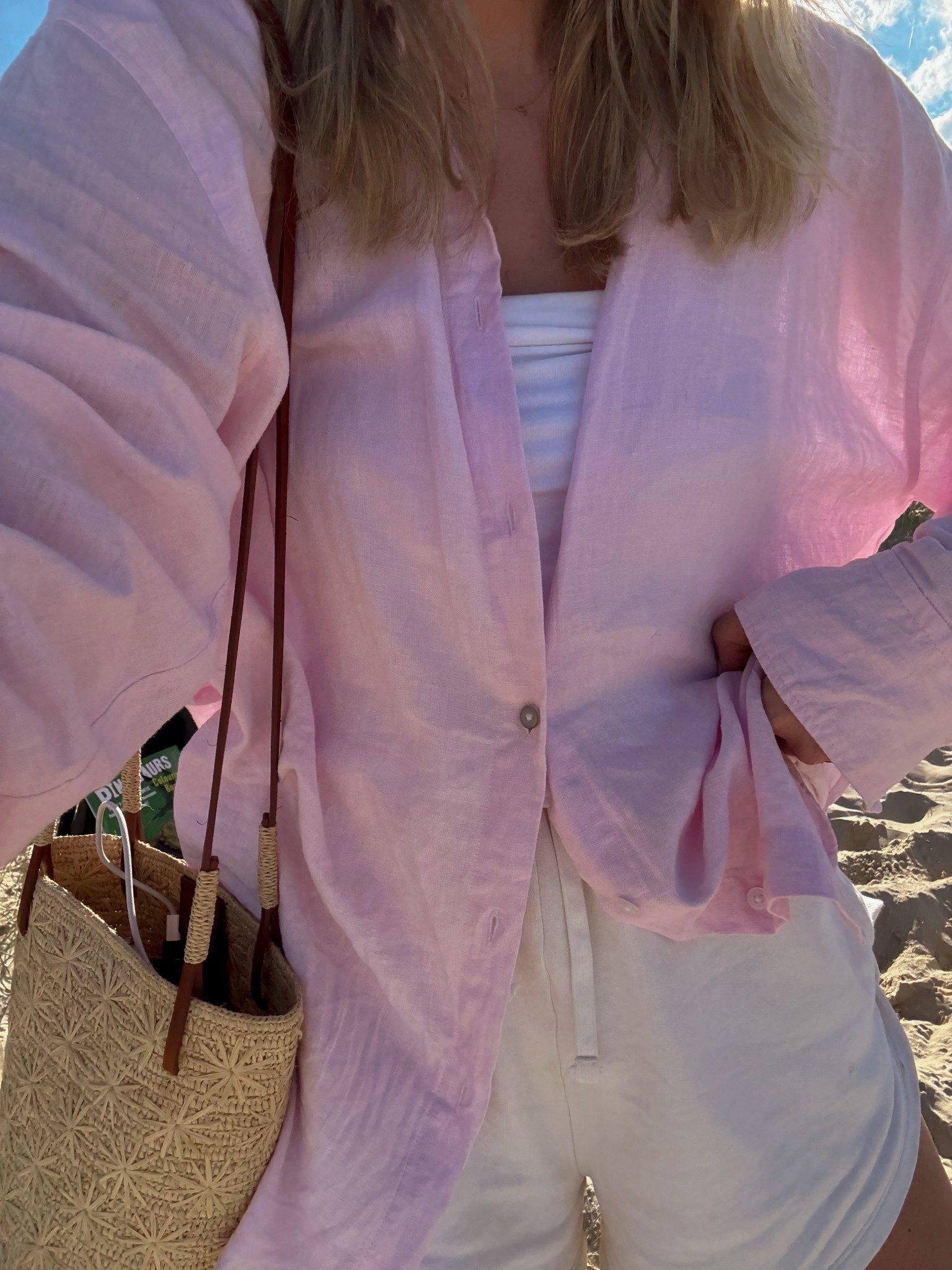 Baby pink linen shirt, linen shirt. Zara shirt, pink shirt, oversized shirt, basket bag, sezane bag, raffia bag, cream shorts, terry shorts, jersey shorts, jogger shorts, arket shorts #ltkholiday 

#LTKeurope #LTKstyletip #LTKsummer