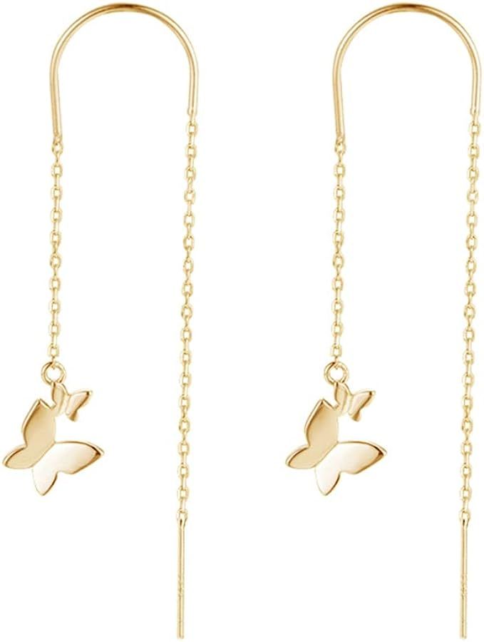 SLUYNZ 925 Sterling Silver Butterfly Earrings Dangle Chain for Women Teen Girls Butterfly Threade... | Amazon (US)