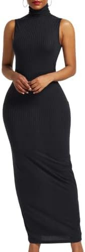 APsavings Sleeveless Ribbed Turtle Neck Maxi Dress | Amazon (US)