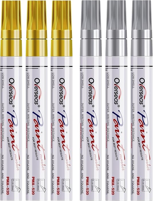 Overseas Gold and Silver Paint Pens - 6 Pack Oil Based Metallic Permanent Markers, Medium Tip, Qu... | Amazon (US)