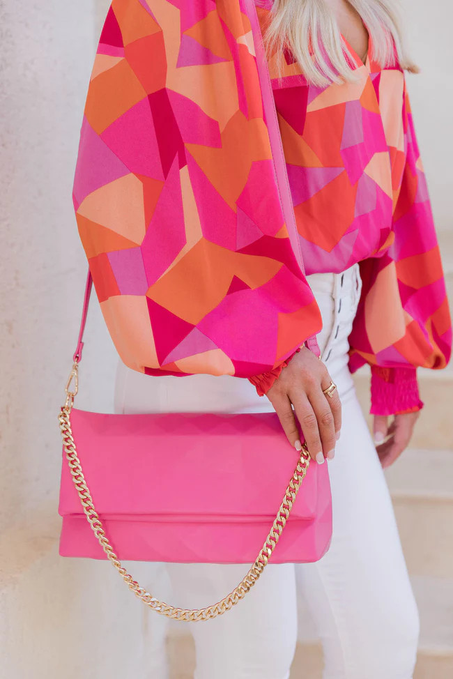 Bag And Boujee Pink Geometric Imitation Bag with Chain Strap | Pink Lily