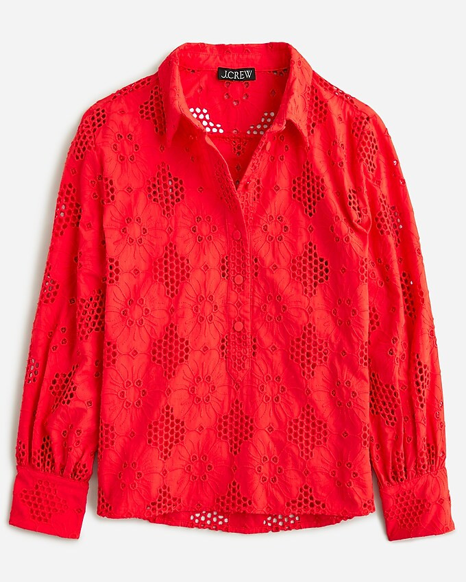 Long-sleeve popover top in eyelet | J. Crew US