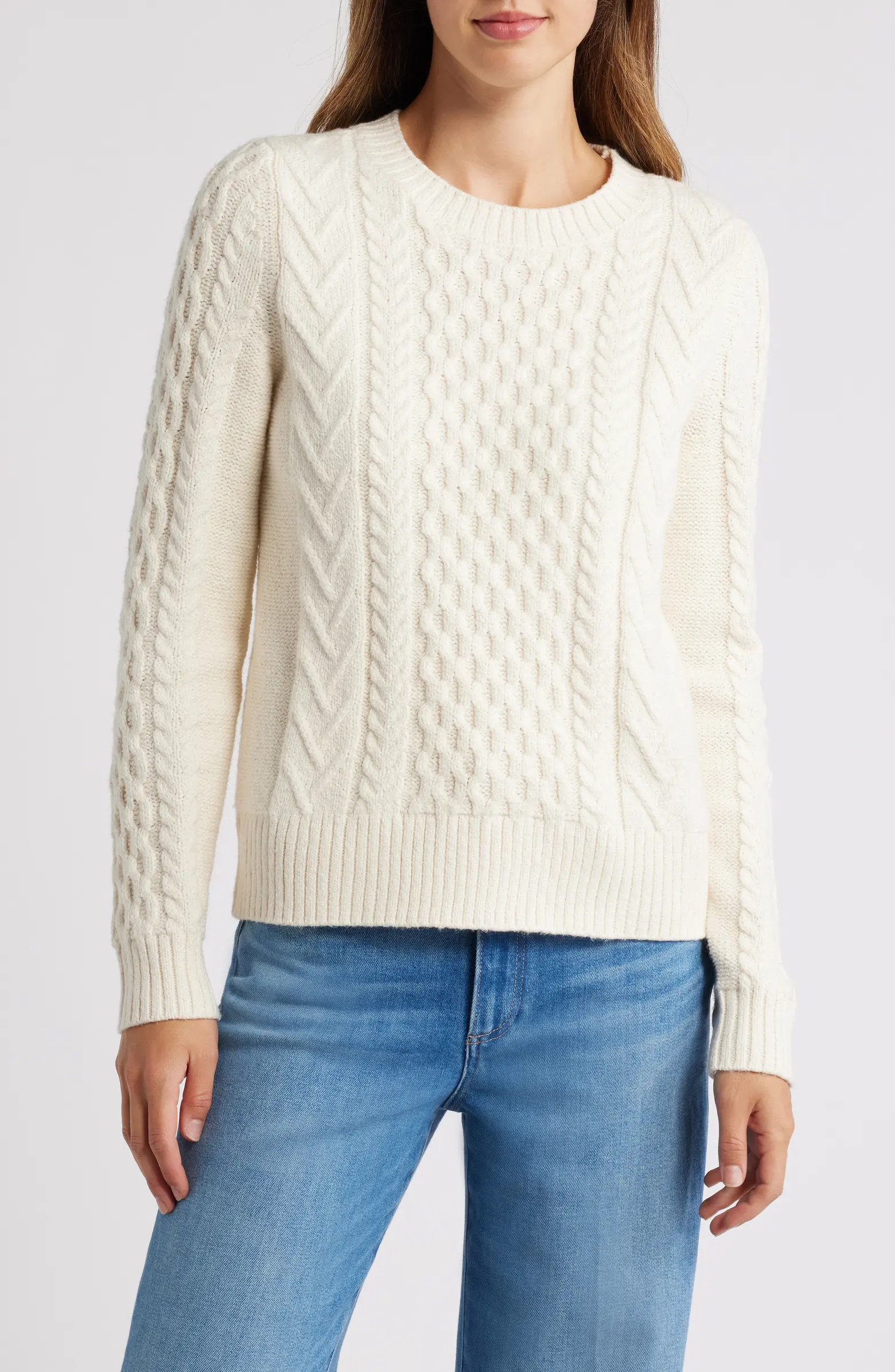 Caslon® Cable Stitch Crewneck Sweater | Nordstrom | Nordstrom