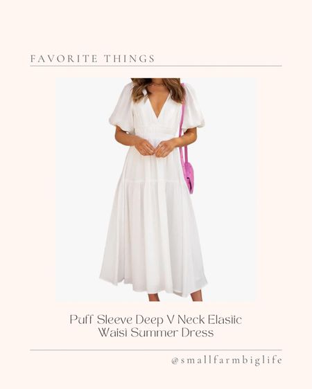 White puff sleeve Vneck elastic waist summer dress. White dress. Summer outfit  

#LTKSeasonal #LTKFindsUnder50 #LTKOver40