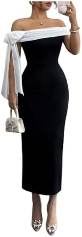 GORGLITTER Women's Bow Off The Shoulder Graduation Maxi Dress Elegant Classy Birthday Prom Cockta... | Amazon (US)