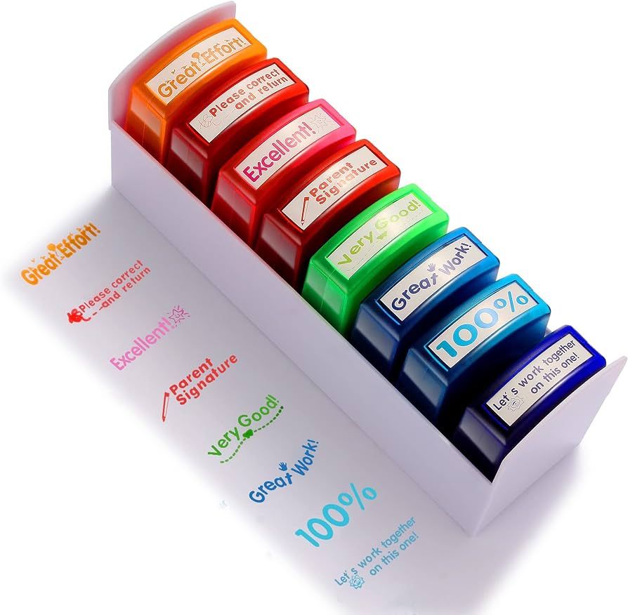 Teacher Stamps, Self-Inking School Stamps Set for Grading, Teacher Supplies Stamps for Homework C... | Amazon (US)