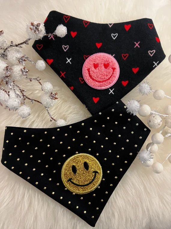 Smiley face pet bandanas | dog bandana | dog accessories | new year | valentines | sparkly | fluf... | Etsy (US)