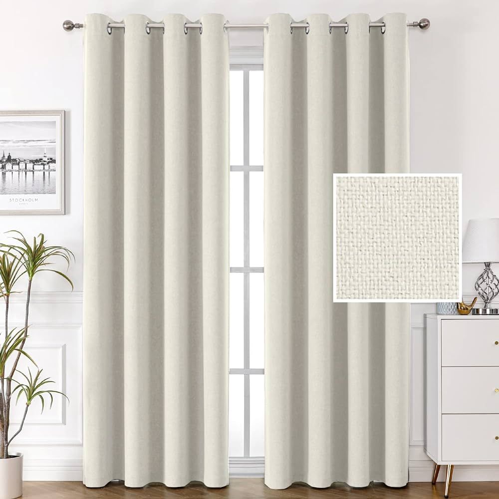 100% Blackout Faux Linen Curtains 96 inches Long Thermal Curtains for Living Room Textured Burlap... | Amazon (US)