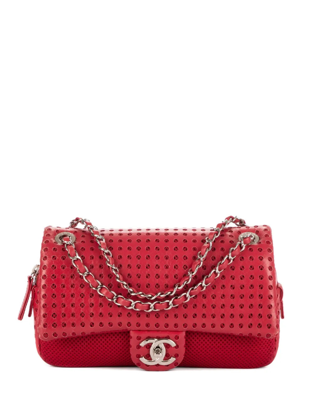 CHANEL Pre-Owned 2000s perforated leather chain bag - Red | Farfetch Global