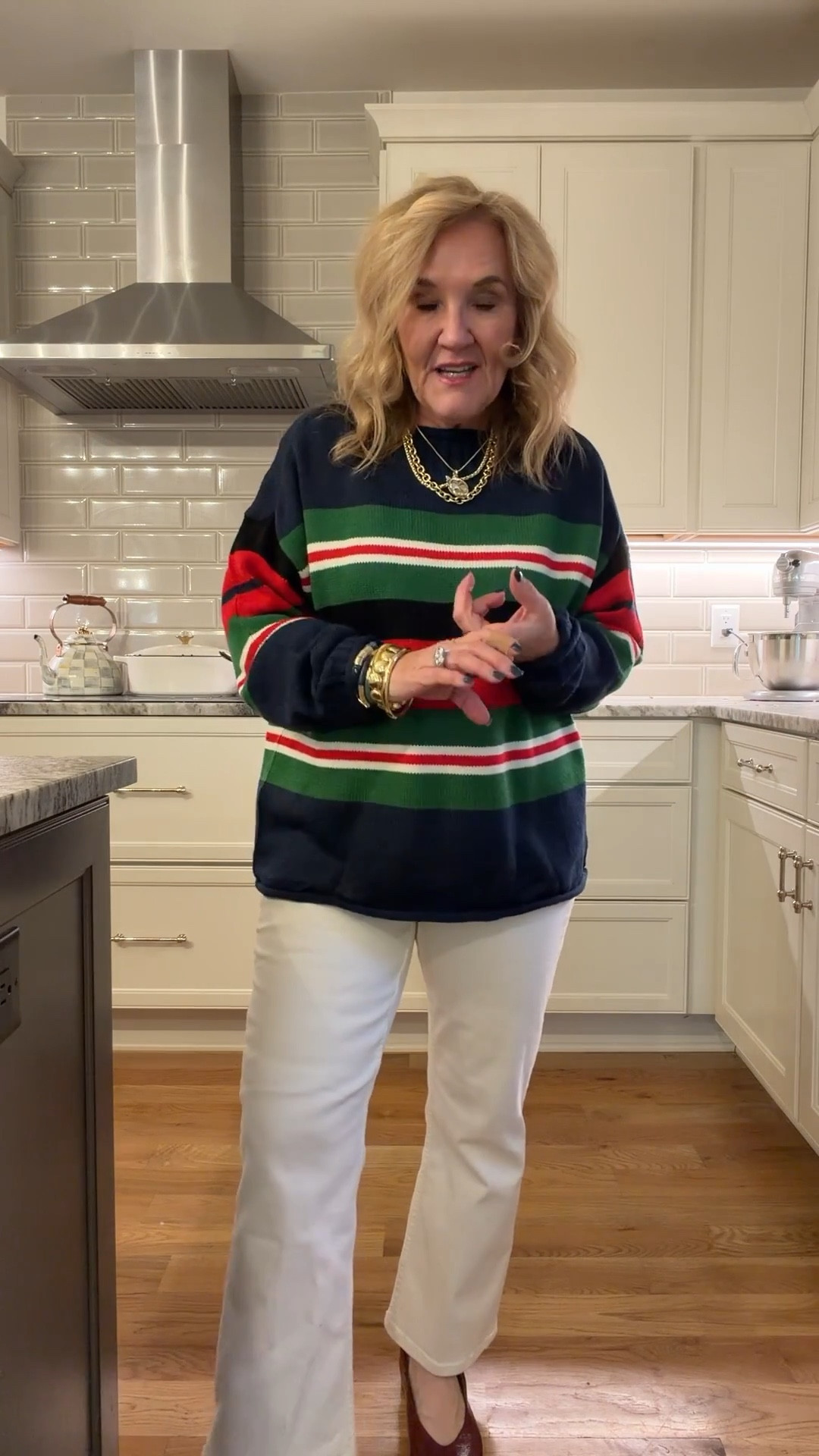 Amazon sweater inspired by JCREW 
This sweater the colors are fantastic. But it’s a polyester blend. No cotton. If you want 100% cotton order the original from JCREW. 
Jeans are ecru from spanx. Size up 2 sizes! I’m in a 12. Great tummy control and comfortable. Functional zipper and button  

#LTKOver40 #LTKFindsUnder100 #LTKPetite