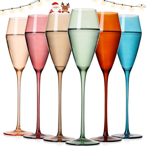 JOVGANG Colored Champagne Flutes Set of 6-7.5oz Hand-Blown Lead-Free Crystal Champagne Glass, Autumn Champagne Flutes, Elegant Champagne Glasses for Weddings, Christmas and New Year Gifts | Amazon (US)