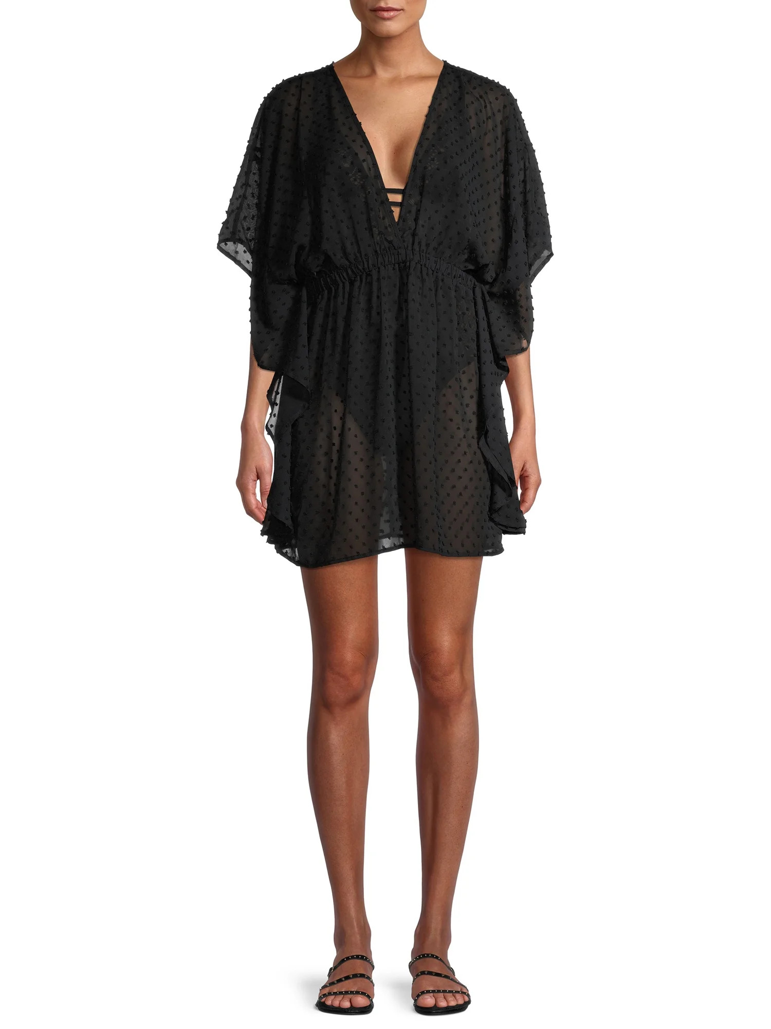 Time and Tru - Time and Tru Women's and Women's Plus Size Black Swiss Dot Cover Up - Walmart.com | Walmart (US)