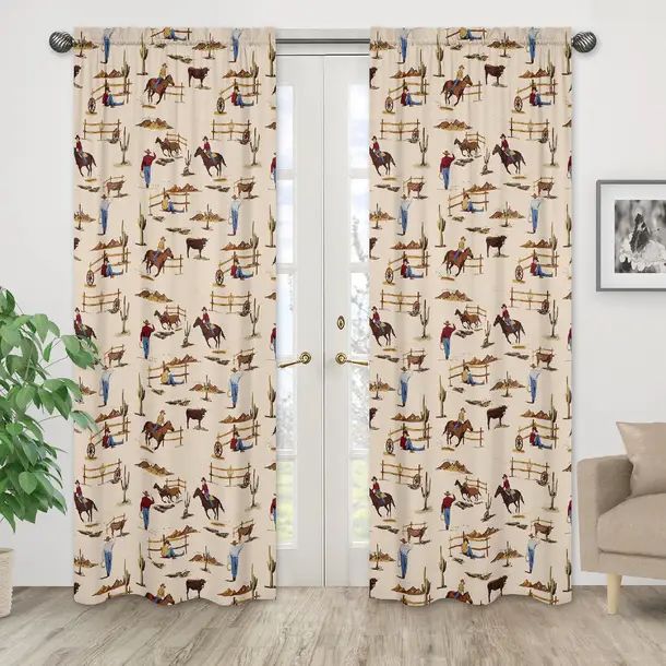 Wild West Cowboy Graphic Print & Text Semi-Sheer Rod Pocket Curtain (Set of 2) | Wayfair Professional